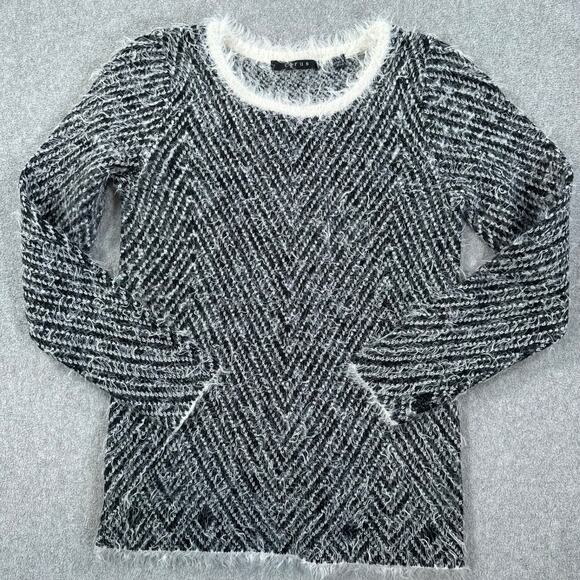 Cyrus Fuzzy Chevron Stripe Knit Sweater Women's Small Crew Neck Pullover Black - Picture 1 of 9